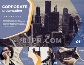 Pr模板片头 12张简约蓝色企业宣传公司介绍幻灯片 Pr素材